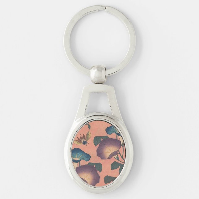 Chaveiro Flor de Abelha Rosa Arte Clássica de Hokusai (Frente)