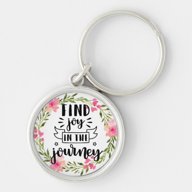 Chaveiro Flor De Aquarela - Encontre Alegria Na Viagem (Frente)