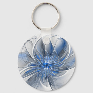 Chaveiro Flor de Arte Fracionada com Cinza Azul abstrato