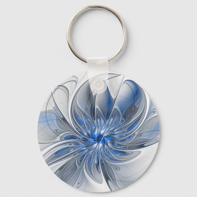 Chaveiro Flor de Arte Fracionada com Cinza Azul abstrato (Frente)