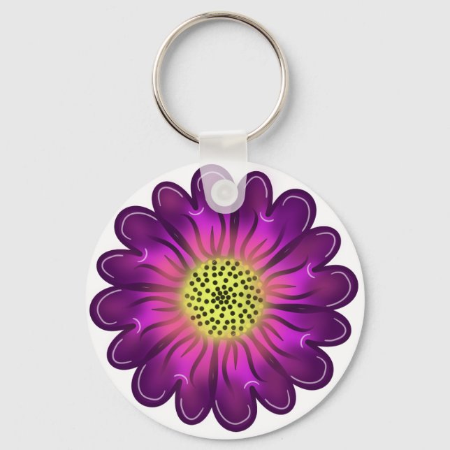 Chaveiro Flor de Dália Roxa e Rosa Neon Personalizada (Frente)