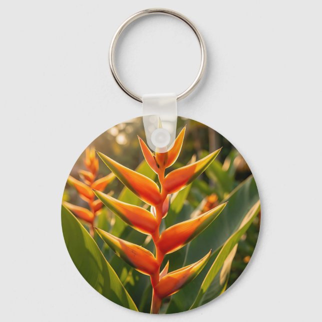 Chaveiro Flor de Heliconia Laranja Hora Dourada  (Frente)