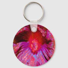 Chaveiro Flor de Hibiscus Vermelho Retro Triquete Psicodéli