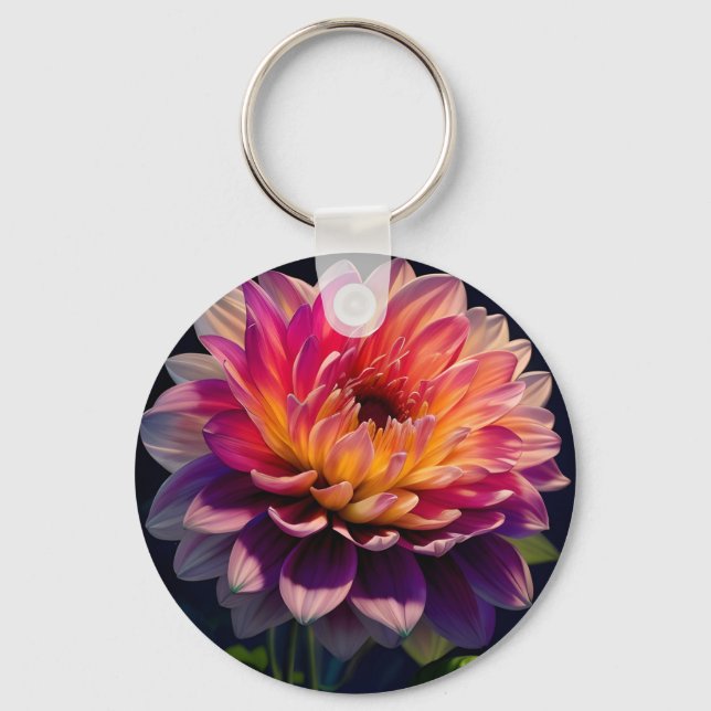 Chaveiro Flor de Laranja Quente e Dália Rosa (Frente)