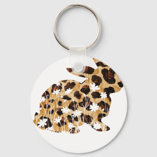 Chaveiro flor de leopardo coelho, retrô, vintage