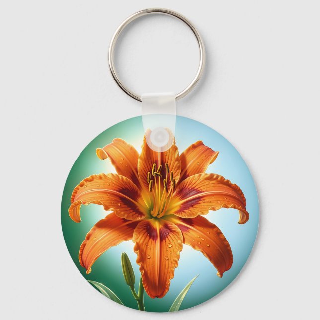 Chaveiro Flor de Lírio Laranja Vibrante em Flor (Frente)