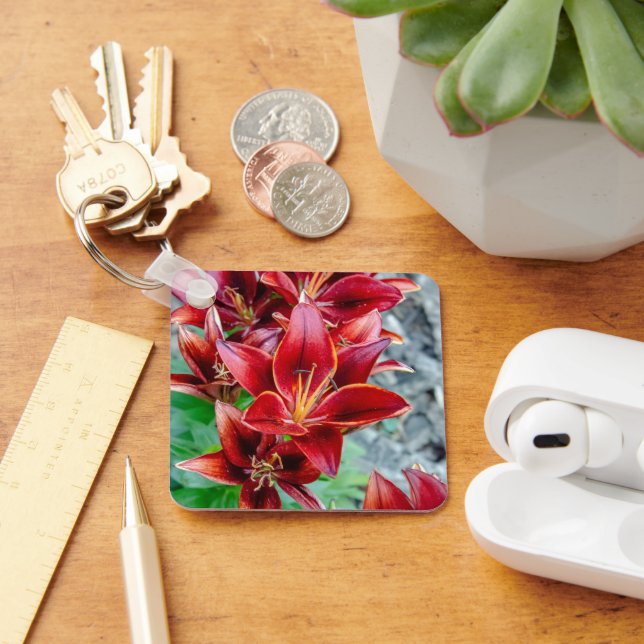 Chaveiro Flor de Lírio Olho de Estrela Vermelho (Mesa)