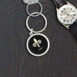 Chaveiro Flor de Lis Monograma Dourado