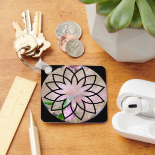 Chaveiro Flor de Lotus Cor-de-Rosa-Na moda, bonito Senhoras