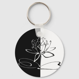Chaveiro Flor de Lótus Preta e Branca Yin Yang