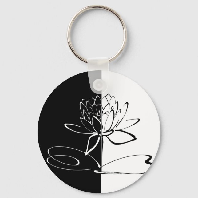 Chaveiro Flor de Lótus Preta e Branca Yin Yang (Frente)