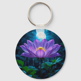 Chaveiro Flor de Lótus Roxa sob Luz do Luar
