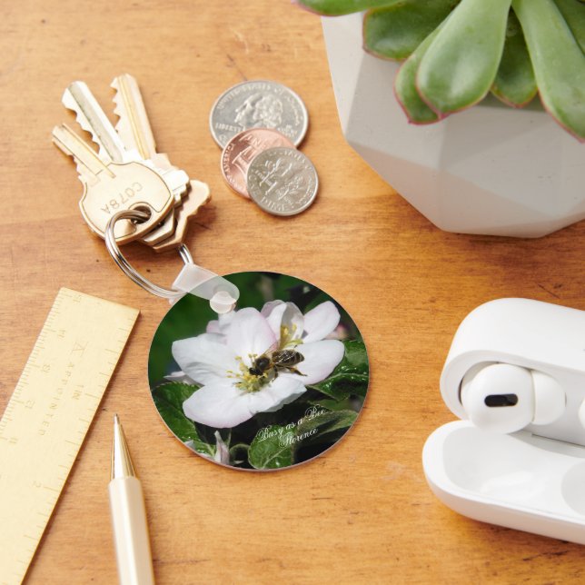 Chaveiro Flor de Maçã & Abelha Macro Foto | Pingente (Mesa)