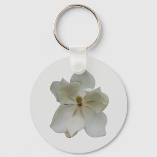 Chaveiro Flor de Magnola Branca numa corrente chave