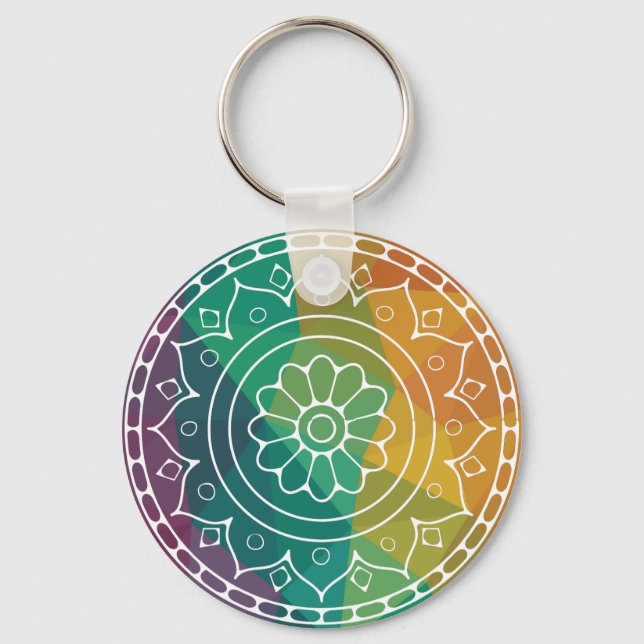 Chaveiro Flor de Mandala na índia do arco-íris design (Frente)