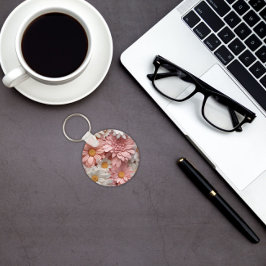 Chaveiro Flor de margarida 3D, rosa e branca