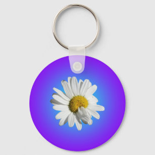 Chaveiro Flor de Margarida Branca Gradiente Azul Roxo
