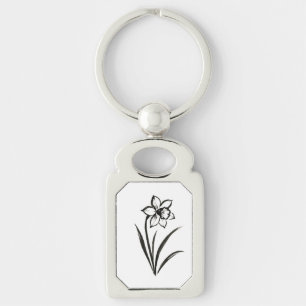 Chaveiro Flor de Narciso – Arte Botânica Monocromática em