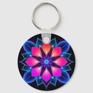 Chaveiro Flor de Neon com Padrões de Luz Azul