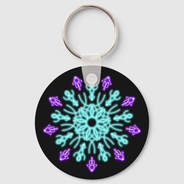 Chaveiro Flor de néon roxa e turquesa (Frente)