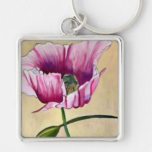 Chaveiro Flor de papoila rosa com aquarelas
