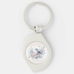 Chaveiro Flor de Pássaro Azul Aquarela Serenidade