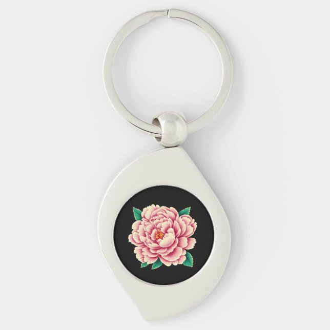 Chaveiro Flor de Peônia Rosa Vintage (Frente)
