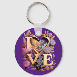 Chaveiro Flor Elegante, Amor Coração e Ouro