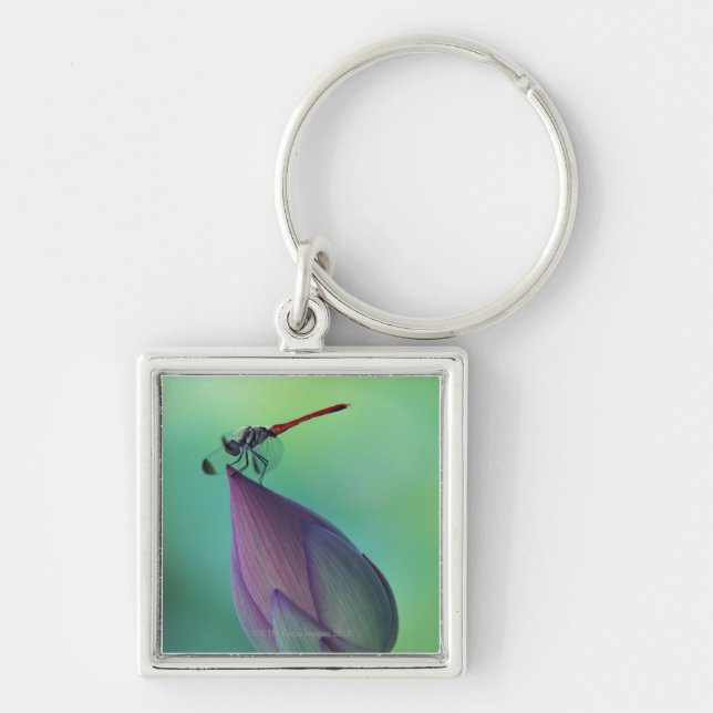 Chaveiro Flor em botão de Lotus e uma libélula (Frente)