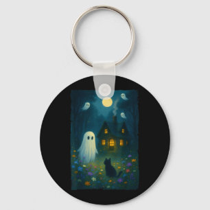 Chaveiro Flor Fantasma Preto Gato Halloween Fantasma Vintag
