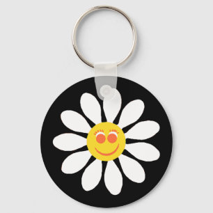Chaveiro Flor feminino da margarida branca da cara feliz