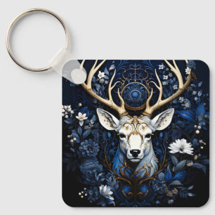 Chaveiro Flor Floral Celestial Gótico de Meia-Noite Cervo