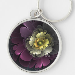 Chaveiro Flor Fractal Abstrata Moderna Purpura Cinza Khaki