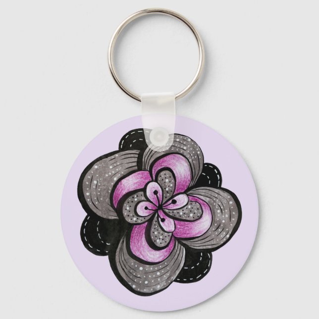 Chaveiro Flor Gótica Purple Abstrato Floral Preto (Frente)