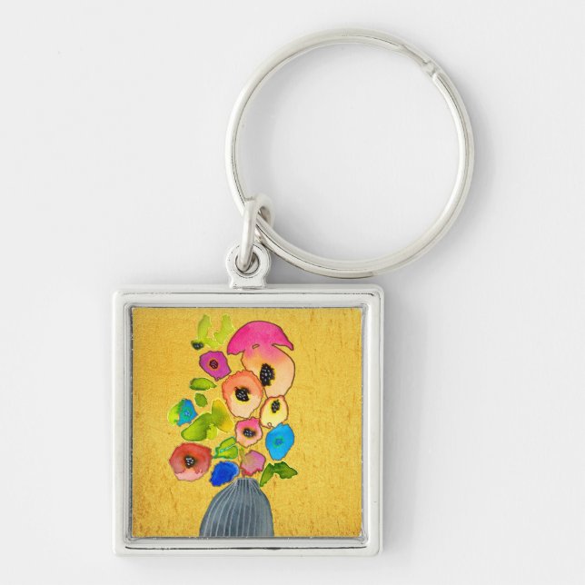 Chaveiro Flor moderna de aquarela floral (Frente)