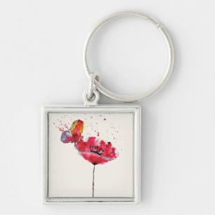 Chaveiro Flor pintada estilizado da papoila da aguarela