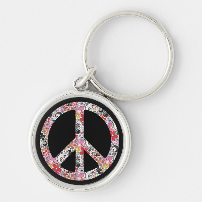 Chaveiro Flor Power Peace I | preto (Frente)