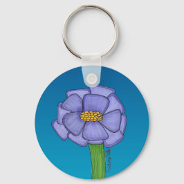 Chaveiro Flor quadrada roxa com fundo azul