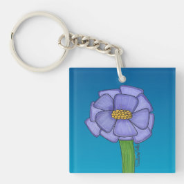 Chaveiro Flor Quadrada Roxa com Fundo Azul