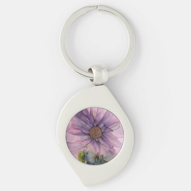 Chaveiro flor rosa e púrpura de álcool (Frente)