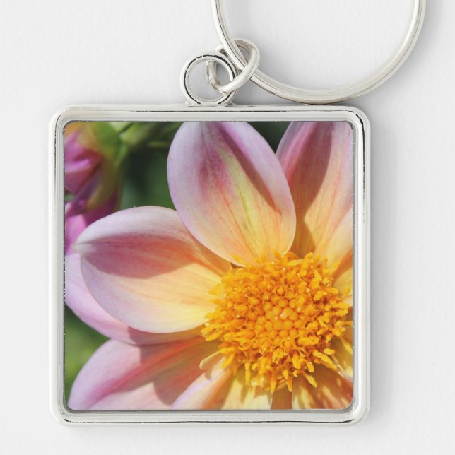 Chaveiro flor rosa fotográfico, centro amarelo brilhante - (Frente)