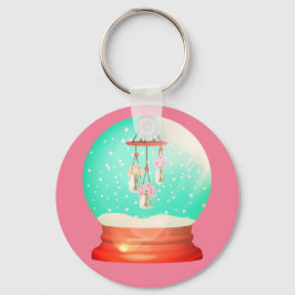 Chaveiro Flor windchime neve globo bonito de inverno rosa