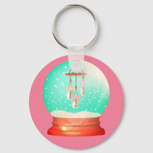 Chaveiro Flor windchime neve globo bonito de inverno rosa