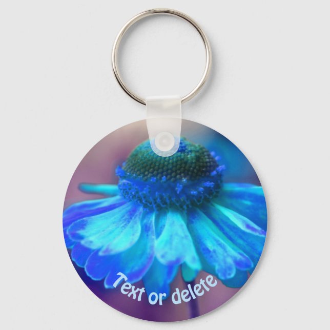 Chaveiro Flor Zinnia Azul Personalizado (Frente)