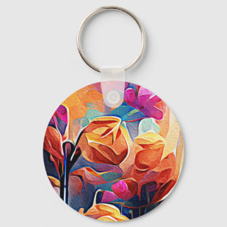 Chaveiro Floral Abstrato Art Laranja Vermelho Azul Flores