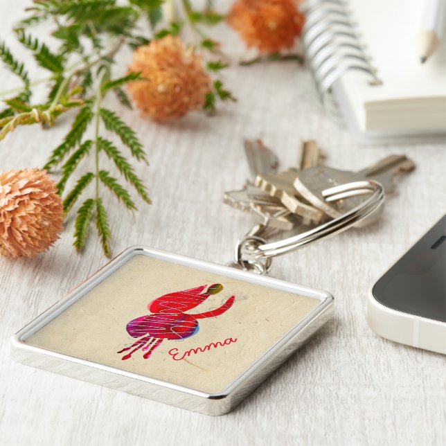 Chaveiro Floral abstrato fúcsia em aquarela (Lateral)