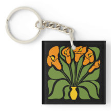 Floral Abstrato Moderno Verde e Laranja