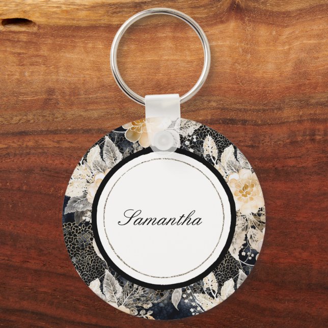 Chaveiro Floral Animal do Leopardo Negro (Frente)