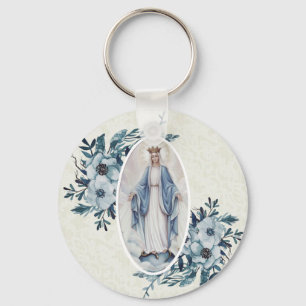 Chaveiro Floral Azul Madonna Virgem Maria rendas