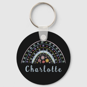 Chaveiro Floral Boho Rainbow com Nome Personalizado